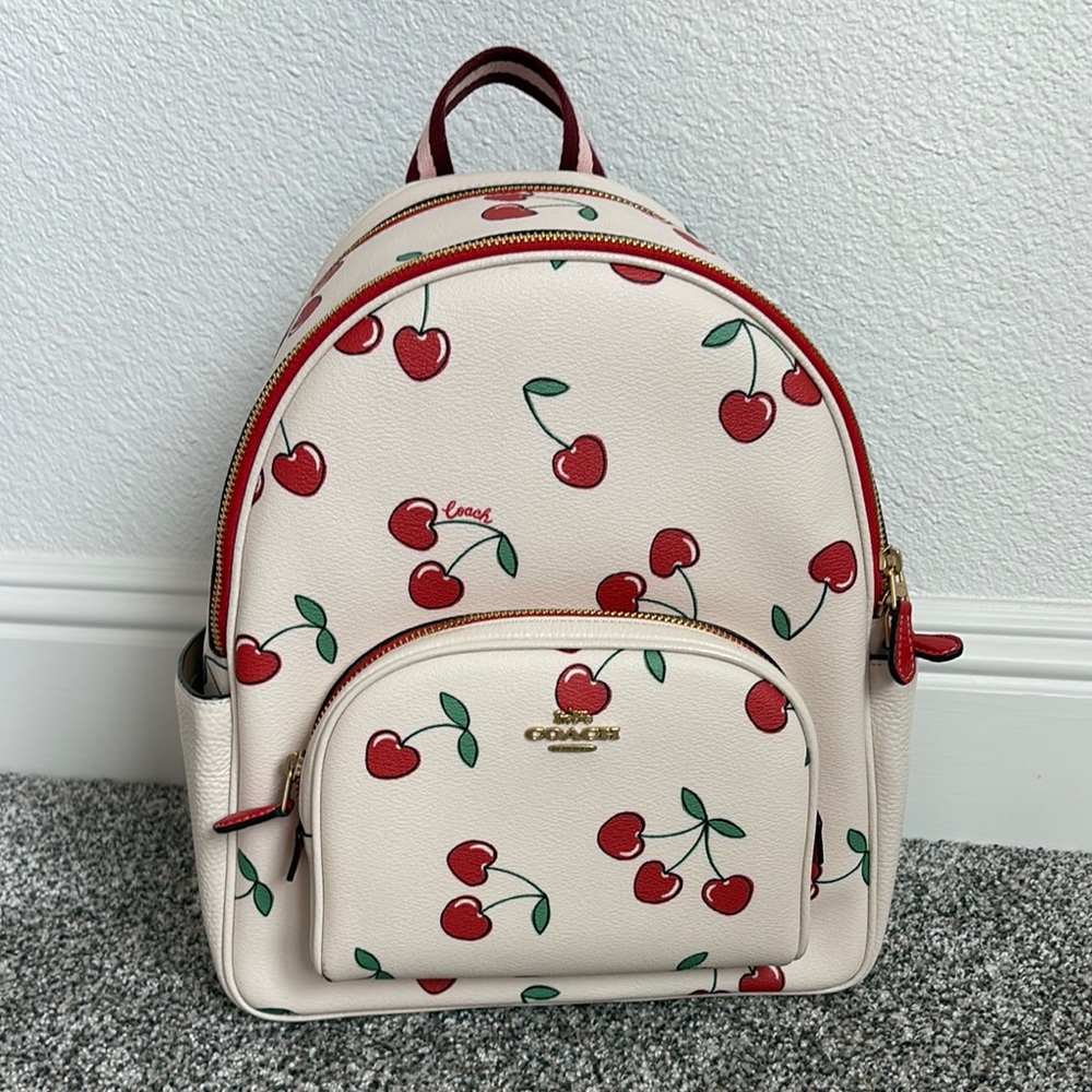 Coach Cream Cherry Print Backpack